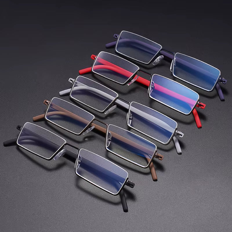 Metal Anti-Blue Light Reading Glasses Men Half Frame Prescription Eyeglasses Male TR90 Eyewear with Case Óculos +1.75