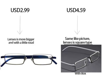 Metal Anti-Blue Light Reading Glasses Men Half Frame Prescription Eyeglasses Male TR90 Eyewear with Case Óculos +1.75