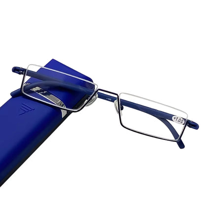 Metal Anti-Blue Light Reading Glasses Men Half Frame Prescription Eyeglasses Male TR90 Eyewear with Case Óculos +1.75